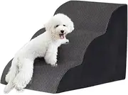 Petzly 3-Level Dog Ramp, 40CM High-Density Foam Pet Stairs for Beds and Couches, Non-Slip Stairs for Small Dogs and Cats, Cover Removable and Washable, Grey