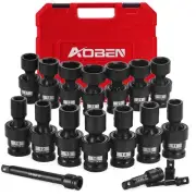18 PCS 1/2" Drive Shallow Universal Impact Socket Set, Swivel Socket with Fle...