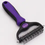 Pet Grooming Brush - Double Sided Shedding and Dematting Undercoat Rake Comb for Dogs and Cats,Extra Wide,Purple