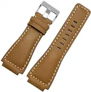 [ALMVIS] 33 * 24mm Convex End Italian Leather Watch Band Series BR01 BR03 Strap Watchband Bracelet Belt Ross Rubber Man Fit for Bell(Yellow Silver,Black Clasp)