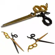 Professional Japanese Steel Barber Hair Cutting Scissors Black and Gold Shears