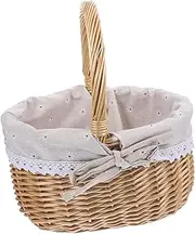 Mipcase 1Pc Wicker Storage Basket with Linen Cloth Lining for Picnic Wedding and Party Sturdy Willow Design for Snacks Desserts and Decorative Use