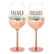 Engagement Rose Gold Ombre Wine Glass Set Gold 430ml Novelty Drinking Cups