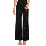 Badgley Mischka Belle Iris Sequin Straight leg Dress Pants | Sz 0, Black NEW$199