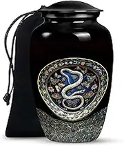 Snake with Butterflys Urn - Black Cremation Urn for Women & Men - Burial & Funeral Decorative Urn - Memorial Tribute for Loved Ones - 10 Inch
