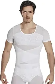 [Fiohiros] Firm Control Body Shaper T Shirt for Men,Slimming Body Shaper Belly Tummy Control Compression Shirt Base Layer Undershirts