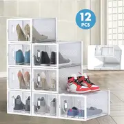 Advwin 12 Pcs Shoe Storage Box Aromatic Clear Plastic Stackable Shoe Organizer Foldable Shoe Containers
