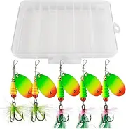 Spinner bait for bass fishing, spinnerbait fishing bait - Sequins lures with feathered hooks - 5x spinnerbait jigs with tackle box, fishing accessories for bass trout salmon walleye