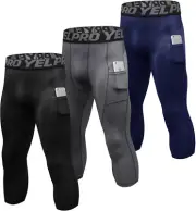 3 Pack Men'S 3/4 Compression Pants, Dry Fit Men Running Leggings 3/4 Tights Work