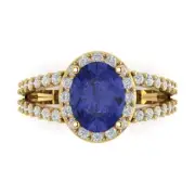 2.2 Oval split shank Tanzanite Gem Promise Bridal Wedding Ring 14k Yellow Gold