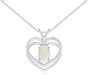 [Angara] Natural Opal Double Heart Pendant Necklace in Sterling Silver/14ct Solid Gold for Women | October Birthstone Jewellery for Her