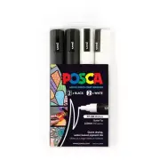 POSCA PC 5M Paint Markers Black/White 4 Pack