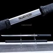 Handmade Chinese Dao 环首刀 Carbon Steel Full Tang Sharp Blade With Black Sheath.