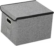 KICHOUSE Collapsible Storage Bin with Lid Clothes Organizer for Wardrobe Portable and Versatile File and Clothing Storage Stylish Grey Design for Home and Office Use