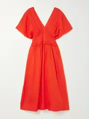 [Sea] Sea - Zora Pleated Ramie Midi Dress - Red - US16 US16 Red