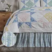 Jolie Queen BED SKIRT Cotton Country Cottage 60x80x16 Blue Green Creme