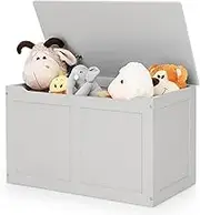 HONEY JOY Large Toy Storage Box, Wooden Storage Chest Organiser w/Safety Hinged Lid, Children Toy Storage Box for Nursery Room, Playroom, Living Room, Home Organization, 72 cm x 40 cm x 44 cm, Grey