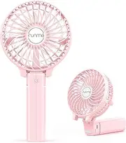 FUNME Mini Handheld Fan USB Electric Portable Fan Outdoor Rechargeable Personal Fan Battery Powered 180° 3 Speeds Foldable Desk Fan Cooling for Desktop School Office Home Travel Camping -Pink