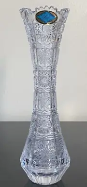 Vintage Bohemia Czech Republic jahami Lead Crystal Hand Cut Bud Vase 8" NEW