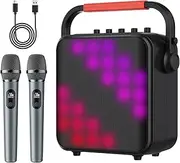 Karaoke Machine with 2 Microphones, Portable BT Speaker w/PA System for Adults & Kids with LED Lights, Bass/Treble Adjustment, Supports REC/TWS/FM/AUX/USB/IF Card