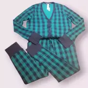 Victoria Secret Pink Plaid THERMAL WAFFLE LONG JANE ONE PIECE COZY PAJAMAS L