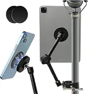 Magnetic Tablet Holder for Mic Stand, Full Metal Phone & iPad Music Stand, Compatible with All Models of iPad and iPhone Devices, Adjustable at Any Angle