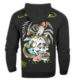 美國百分百【全新真品】ED HARDY 潮牌 連帽 外套 夾克 黑色 刺青 BATTLE 鳳凰 骷髏頭 S號 F880