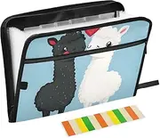 Quteprint 13 Pockets Expanding File Folder with Zipper Closure, Romantic Love Alpaca Animal Accordion File Folder with Sticky Labels, Letter Size A4 Papers Expandable File Document Organizer
