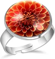 [FVQL] Stainless Steel Ring for Girls, abstract flower pattern, 0.67inch/1.7cm, Glass, glass