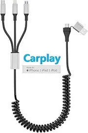 Coiled USB C to Lightning Cable for Apple Carplay[MFi Certified],Multi 5 in 1 USB Coiled iPhone Charger Cable with Data,USB A/C to Multi Charging Cable(Type C Not for Android Auto & iPhone 15 Carplay)