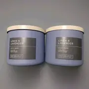 2x Linen & Lavender Bath And Body Works 3 Wick Candles