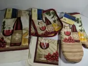 6 Pc Home Collection Tuscan Red Wine Glass Bottle Cheese Winery Kitch Set