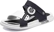 [CLSQLXYJZC] Outdoor Lightweight Leather Sandals for Men, Summer Comfortable Patchwork Fabric Beach Sandals, Casual Lightweight Adjust the Heel Strap Open Toe Slippers