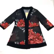 Women's Black and Red Floral Print Long Cardigan Size Small 12 - Liz Jordan