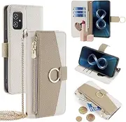 [YOUULAR] Wallet Case with Crossbody Strap Compatible for Asus Zenfone 10/Zenfone 10z/Asus Zenfone 9/Zenfone 9Z,Magnetic Handbag Zipper Pocket Cases PU Leather Flip Shockproof Cover with Kickstand White