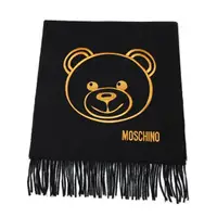 在飛比找momo購物網優惠-【MOSCHINO】泰迪熊臉純羊毛寬版流蘇圍巾(016 黑色