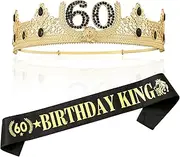 TITIKADI 60th Birthday King Crown and Sash, Gold