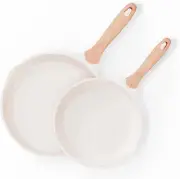 JEETEE Nonstick Frying Pans Set, Skillets Set 2 8"+10"/2 pcs, Beige