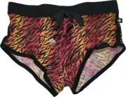Sheer Red Orange Tiger Print Jogger Shorts Small Andrew Christian