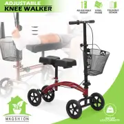 Red Dual Pad Knee Walker Steerable Medical Scooter Crutches Alternative w/Basket