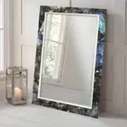 Labradorite Stone Wall Hanging Mirror, Blue Marble Stone Office Wall Mirror Deco