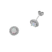 Bevilles Sterling Silver Synthetic Opal and Cubic Zirconia Earrings Stud