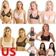 US Freebily Women Mesh Sleeveless Sheer Bra See Through Bralette Tank Top Vest