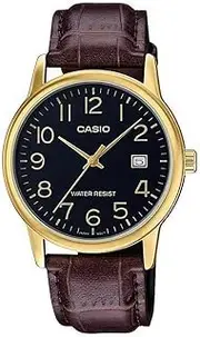 [Casio] #MTP-V002GL-1B Men's Standard Analog Gold Tone Leather Band Day Date Watch