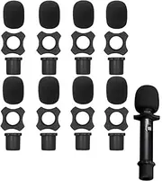8 Set Microphone Windscreen Foam Covers, Shakeproof Anti-Rolling Mic Protection Silicone Ring, Wireless Handheld Microphone Bottom Rod Sleeve Holder, for KTV, Recording Studio (Black)