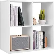 Giantex 4-Cube Bookshelf, Freestanding Floor Bookcase with 4 Compartments & Anti-toppling Devices, Open Back Storage Organizer Display Shelf for Living Room, Bedroom, Study, Office, White