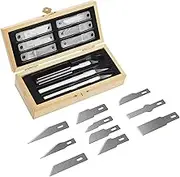 Headley Tools Precision Craft Hobby Knife Set (38pcs) with Wooden Chest, Razor Sharp Knives for Scrapbooking, Art Modeling, Sculpture, Wood&Leather Working- Fine Point, Scoring, Chiseling Blades
