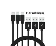 [3 Pack] 2M USB 2.1A Fast Charger Cable Naylon Braided For Apple iPhone 11 XR X Charging Cord - Black