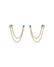 Ettika Blue Crystal & Looped Chains Double Piercing Drop Earrings in 18K Gold Plated