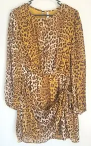 Spicy Sugar Size 12 Leonardo Leopard Print Lined Front Tie Long Sleeve Dress NWT